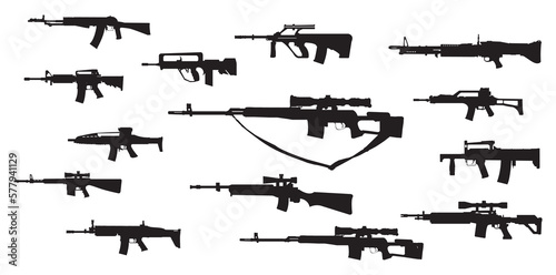 Set of assault rifle gun icon, png weapon