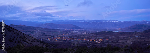 Panoramic view from Sirente Velino Natural Regional Park in Abruzzo at dawn, Italy
 photo
