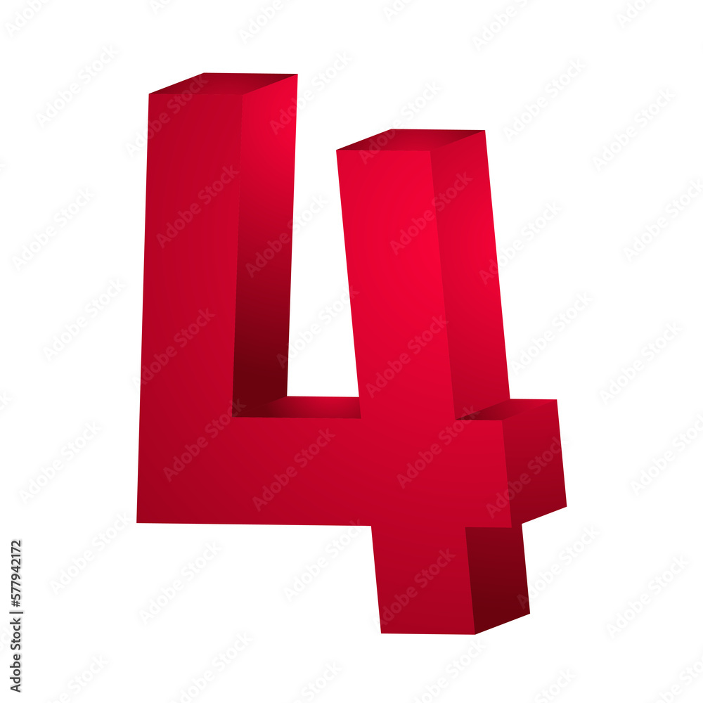 Obraz premium 3d rendering red number 4 isolated png file