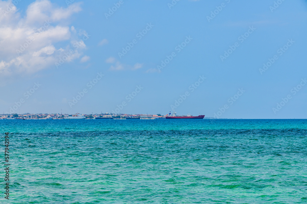 View on Indian ocean and Stone town coastline. Zanzibar, Tanzania View on Indian ocean and Stone town coastline. Zanzibar, Tanzania