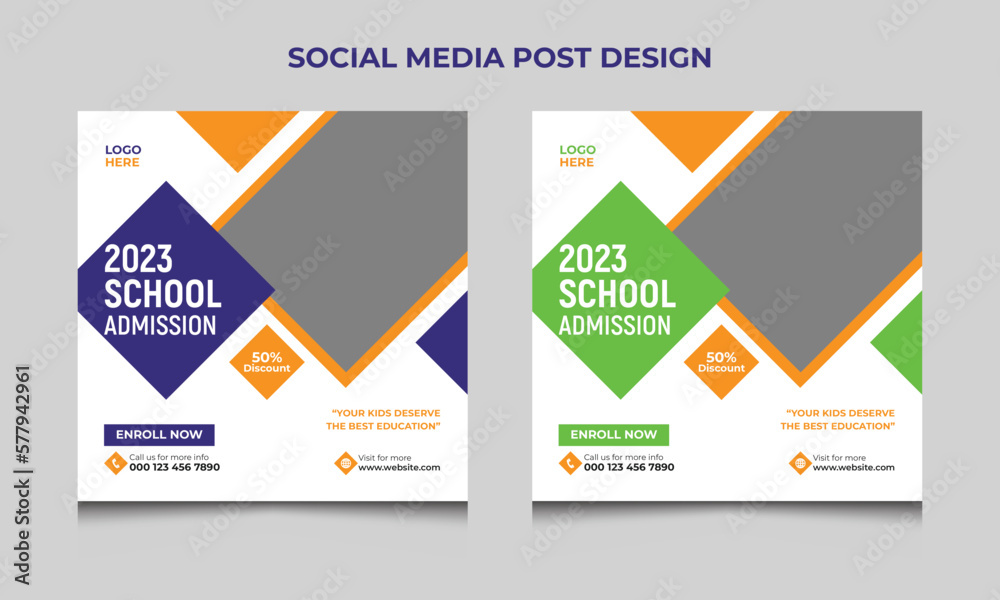 Vector school admission social media post banner design template