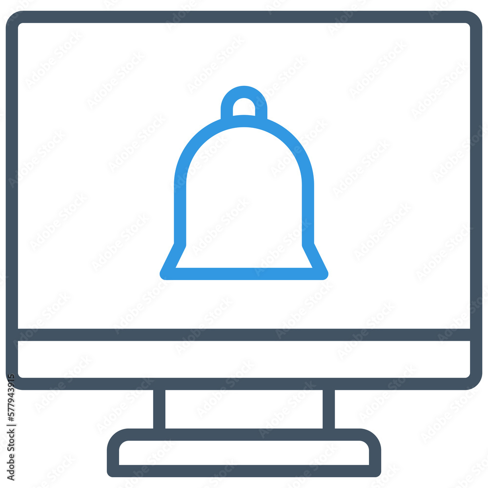 desktop computer and bell icon desktop computer and bell icon