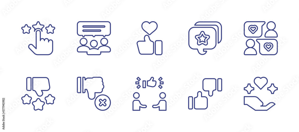 Feedback line icon set. Editable stroke. Vector illustration. Containing rating, feedback, review, bad review, decline, suggest, like.