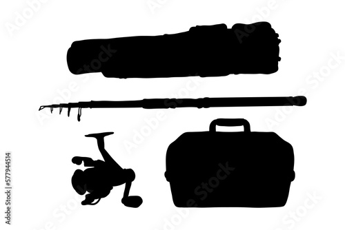 Set silhouette of fishing rods tool vector design