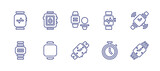 Watch line icon set. Editable stroke. Vector illustration. Containing watch, smart watch, smartwatch, stopwatch.
