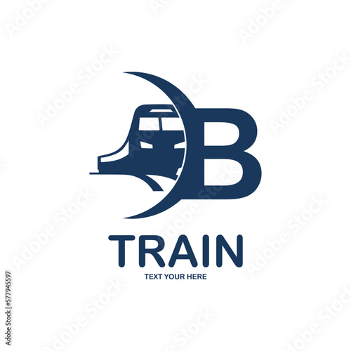 Letter B with train vector logo template. Fonts for event, promo, logo, banner, monogram and poster. Alphabet label symbol for branding and identity