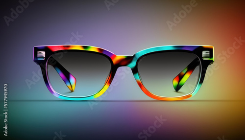 Closeup of sunglasses in multicolored spectacle frame