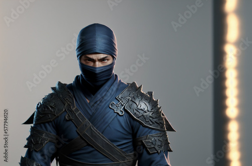 a male ninja with a black mask on his face covering his face. Generative AI.