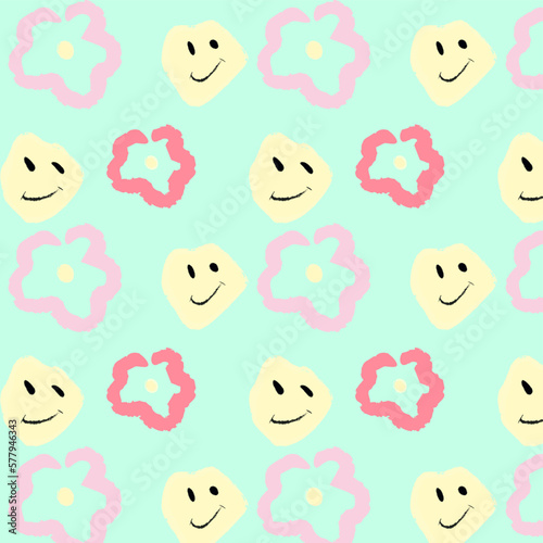 Wallpaper Mural seamless pattern with hearts,flowers and smiles Torontodigital.ca