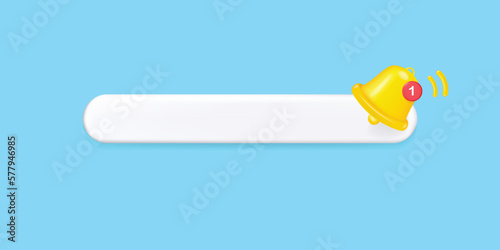 3D Subscribe Bar with Bell Button Isolated. Render Subscription Icon with Handbell. Subscribe to Channel Vlog or Blog. Social Media and Marketing Concept.