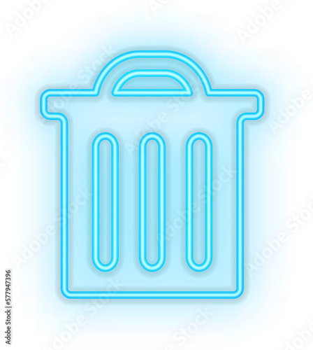 Blue illuminated neon light icon sign delete trash can