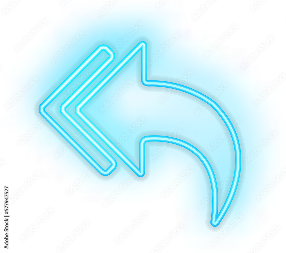 Blue illuminated neon light icon sign return back arrow Blue illuminated neon light icon sign return back arrow