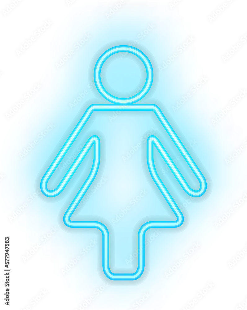 Blue illuminated neon light icon sign human woman people female Blue illuminated neon light icon sign human woman people female