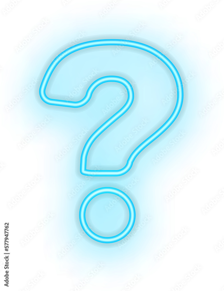 Blue illuminated neon light icon sign question notation Blue illuminated neon light icon sign question notation