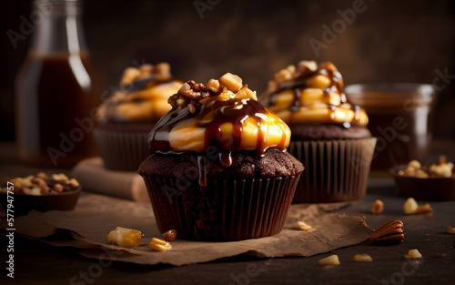Chocolate Caramel and Nut Cupcakes