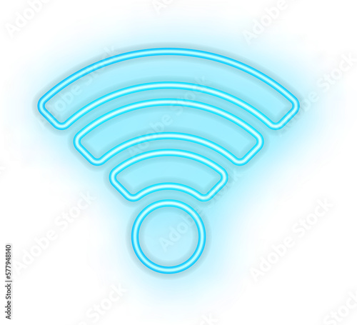 Blue illuminated neon light icon sign wifi internet