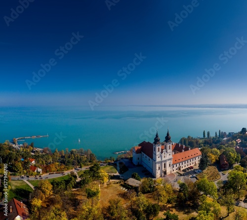 Tihany landscape with the abbey, lake Balaton, Hungary summer.