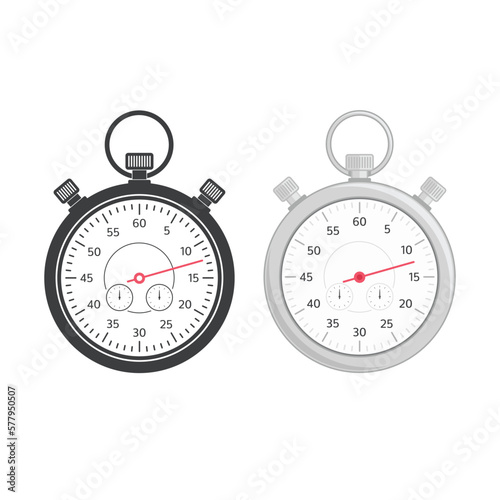 Stopwatch vector icon isolated on white background. Classic stopwatch for sports in modern flat style. Time concept. EPS 10.