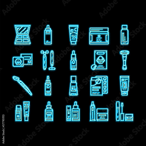 Cosmetics For Visage Skin Treat neon glow icon illustration