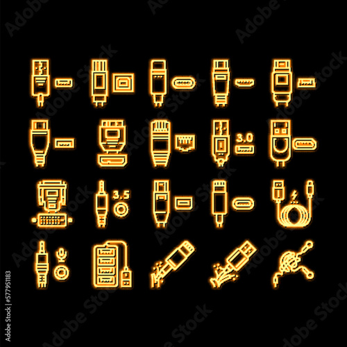 Usb Cable And Port Purchases neon glow icon illustration