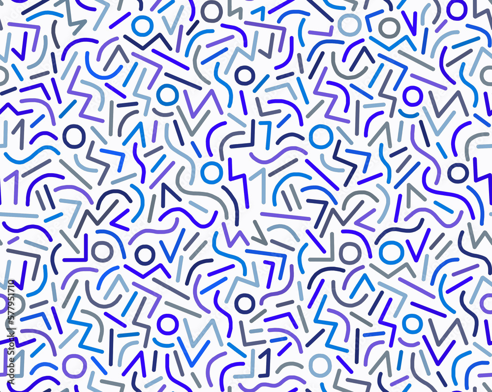 Fototapeta premium Abstract drawing of geometric shapes in blue tones on a white background hand-drawn,seamless drawing.