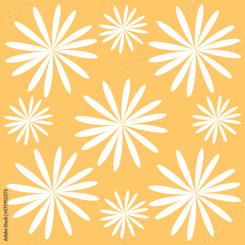 Flower seamless pattern. White flowers on a lite yellow background. Vector illustration.