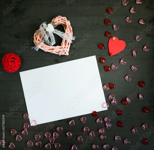 romantic background of lover letter with white sheet, small hearts