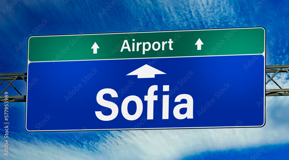 Road sign indicating direction to the city of Sofia Road sign indicating direction to the city of Sofia