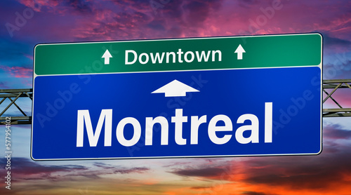 Road sign indicating direction to the city of Montreal