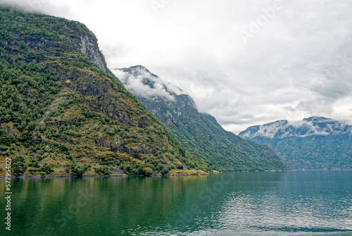 Beautiful view of Flam Fjord from a cruise boat trip © adfoto