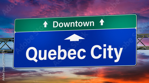 Road sign indicating direction to the city of Quebec City