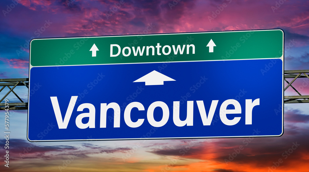 Road sign indicating direction to the city of Vancouver