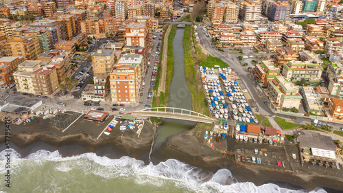 Aerial view of Ladispoli. It is a town and comune in the Metropolitan City of Rome, Lazio, Italy. It is located on the Mediterranean Sea. photo