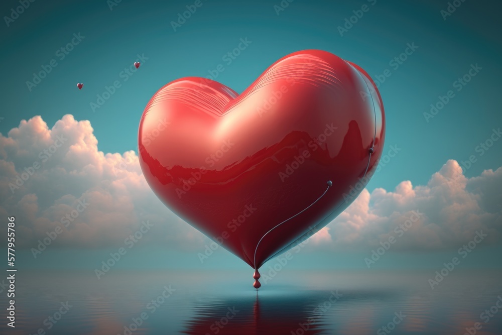 Fototapeta premium Heart shape balloon floating generated by AI technology