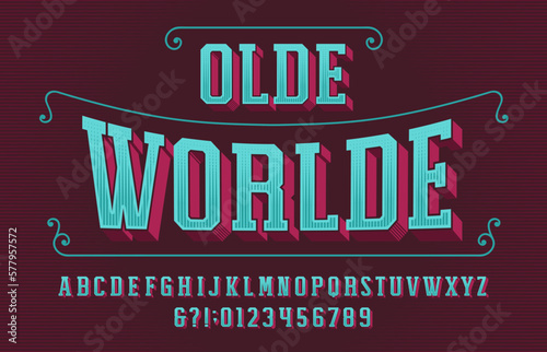Olde Worlde alphabet font. Retro letters and numbers. Vector typeface for your typography design. photo