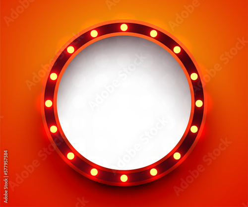 Retro light sign. Signboard with lamps border. Vintage style banner.