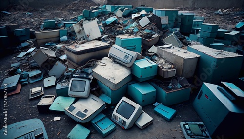 Electronics landfill. The concept of environmental protection. Generative AI.