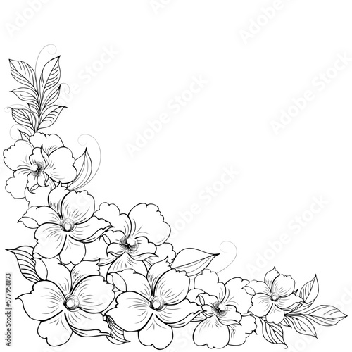 Fototapeta Naklejka Na Ścianę i Meble -  Gentle floral background from flower branches and buds, flower arrangement. Hand drawing. For stylized decor, invitations, cards, posters, flyers, backgrounds, as clipart
