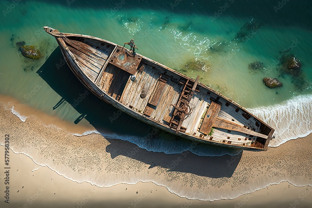 Old boat on the shore. Generative AI Old boat on the shore. Generative AI