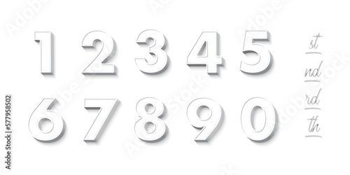 White numbers and ribbons ending of the words isolated on white background. Vector festive design elements for Birthday, anniversary or holydays