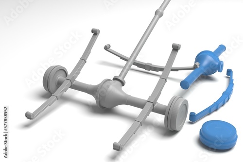 3D illustration. Rear old truck suspension - 3D print ready