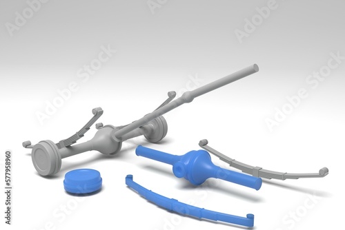 3D illustration. Rear old truck suspension - 3D print ready