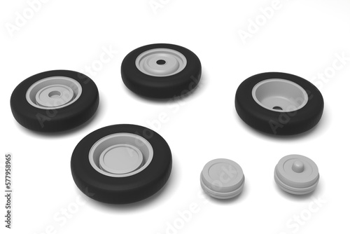 3D illustration. Wheels and drum brake from old pickap - 3d print ready