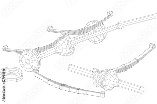 3D illustration. Rear old truck suspension - 3D print ready