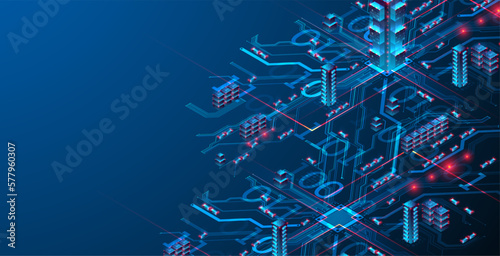 Isometric big data concept, database. Abstract technology background.