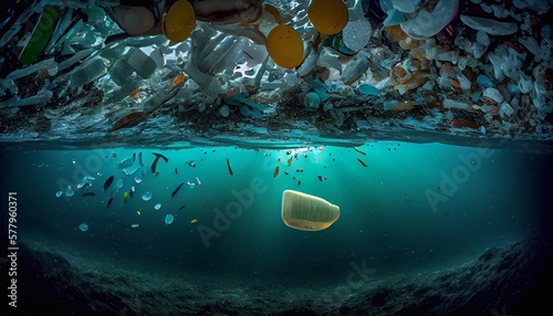 Fotografia Plastic waste and trash under water in the ocean