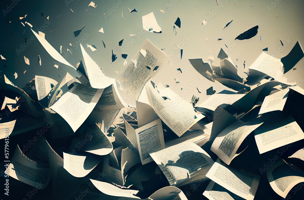 Flying paper pages, documents background. AI generative - obrazy, fototapety, plakaty 