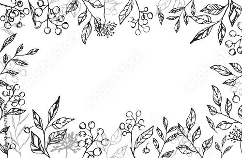 Floral backgrounds with hand drawn flowers and plants. Monochrome vector illustration in sketch style