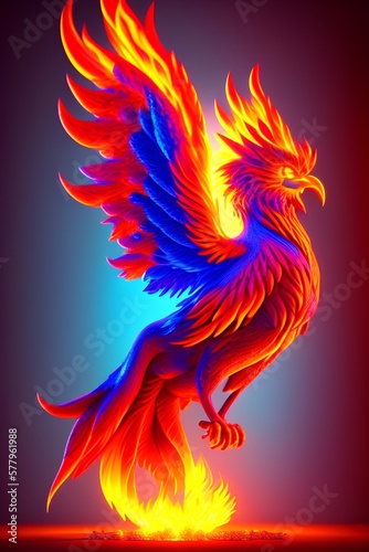 3d image of a vibrant phoenix rising from ashes - generative ai