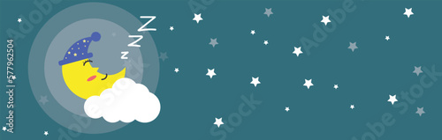 Sleeping moon in nightcap on the clouds in the night sky.